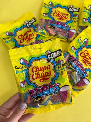 Мармеладні кислі трубочки з начинкою Чупа Чупс Sour Tubes mini Chupa Chups 90 g. M-0010088 фото